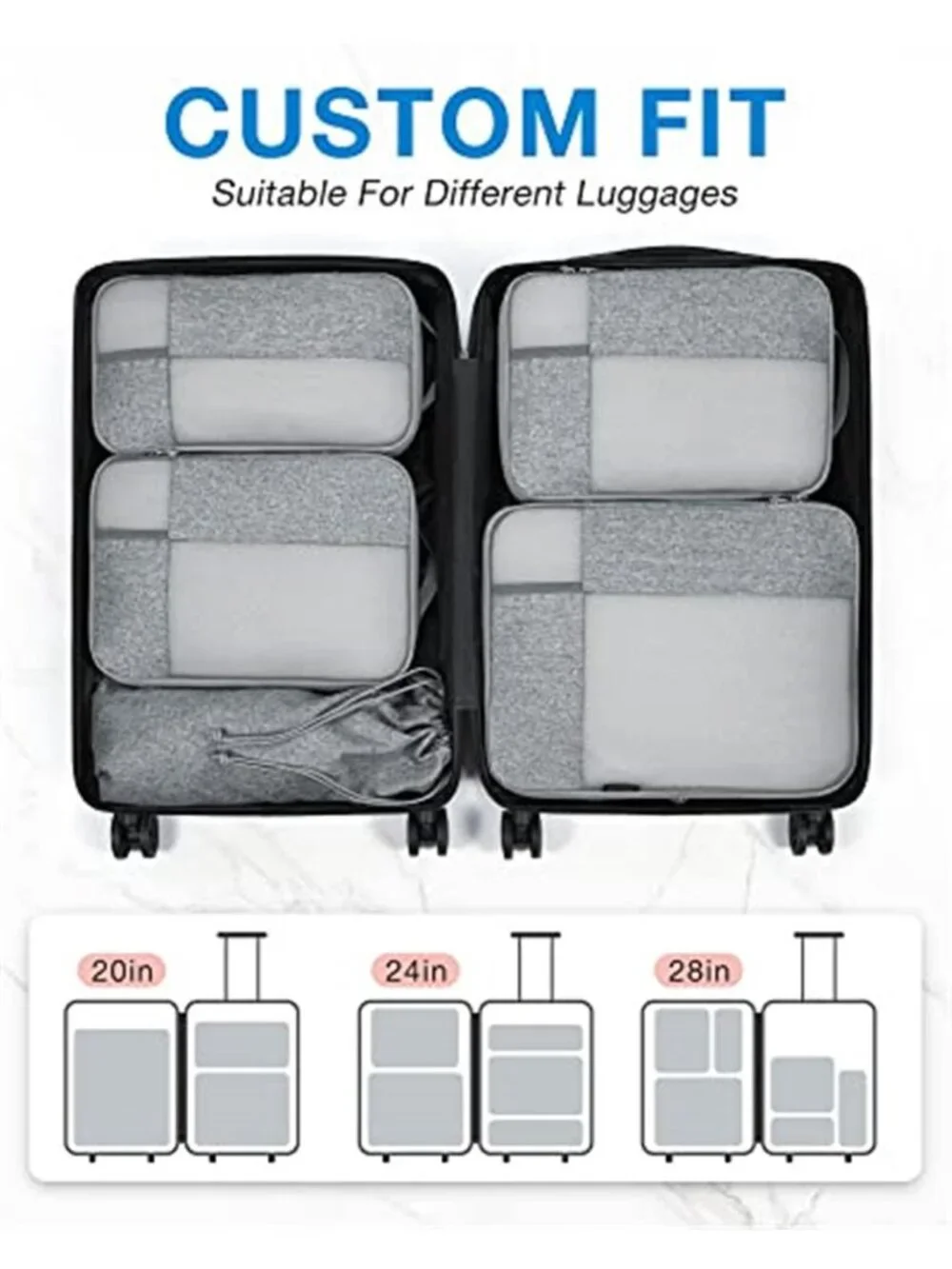 Compression Packing Cubes 6 Set Travel Organizer Carry On Suitcase Shoe Bag